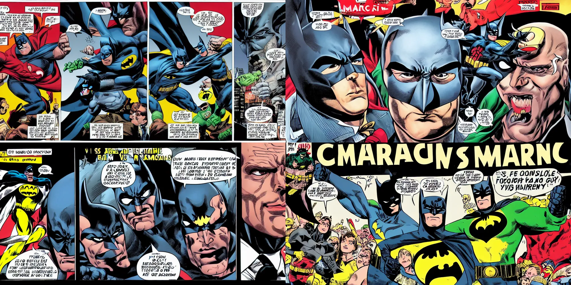 Prompt: macron vs batman, marvel comic,