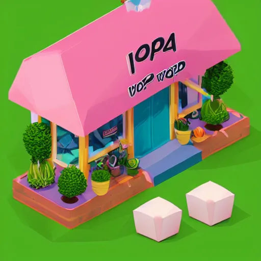 Image similar to isometric cute cartoon of utopia weed cafe decorated a few cannabis leaf pots. by benoit mandelbrot, render pixar palette, low poly digital art artstation artgerm