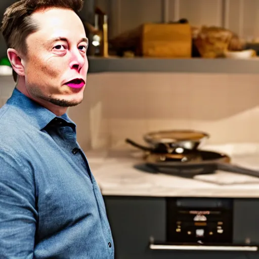 Prompt: picture of elon musk watching tv while cooking a meal, good lighted photo, sharp details, detailed, hd, hdr