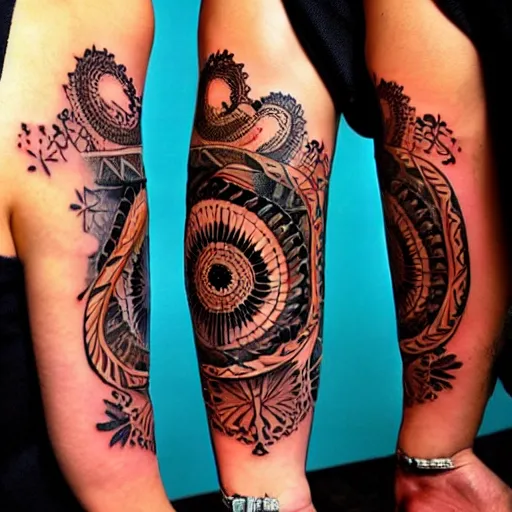 Image similar to tattoo design, stencil, award winning art, tattoo sleeve