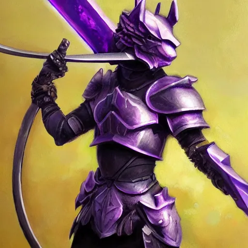 Prompt: reaching for a purple crystal armored mouse sword warrior, trending on Artstation, award winning, Oil Painting, 8k scan