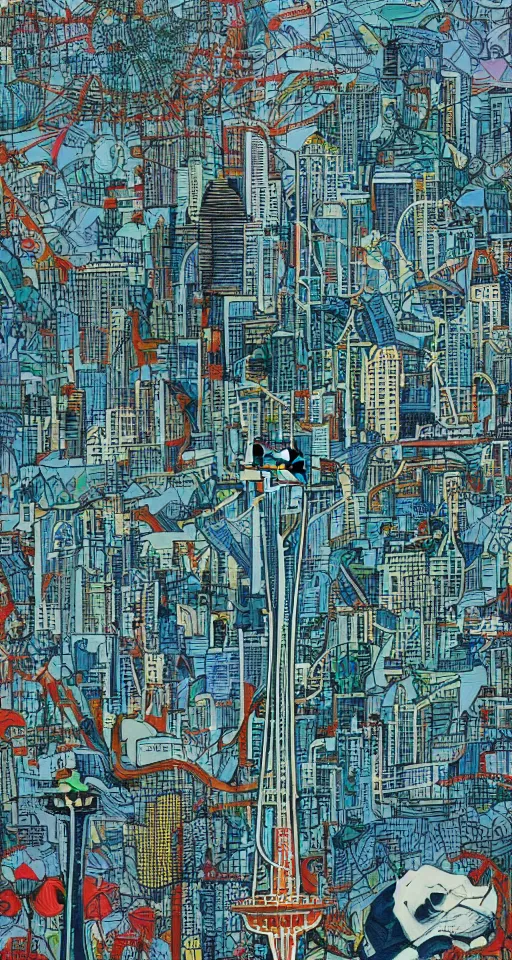 Image similar to Seattle skyline, by james jean