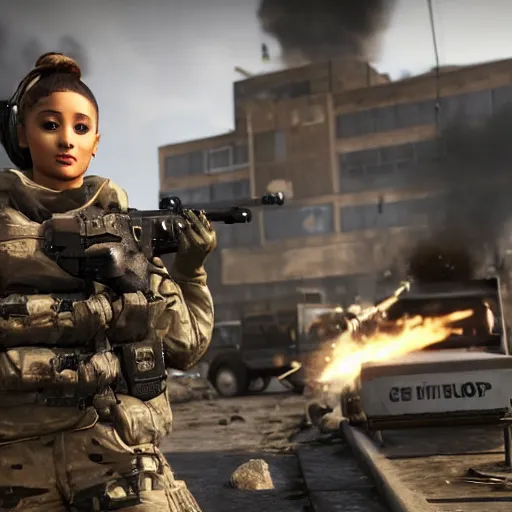 Image similar to Ariana Grande in Call of Duty, 4k