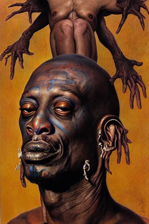 Prompt: portrait of dennis rodman in the style of wayne barlowe, gustav moreau, goward, bussiere, roberto ferri, santiago caruso, luis ricardo falero, austin osman spare