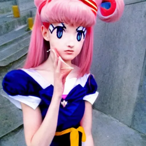 Prompt: Sailor Moon as a real person