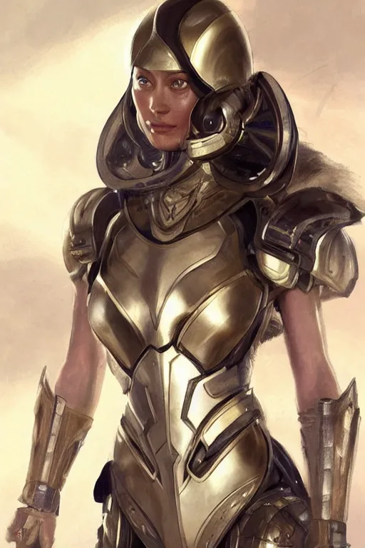 Image similar to a professional painting of a young Olivia Wilde, clothes in military armor, olive skin, long dark hair, beautiful bone structure, symmetrical facial features, intricate, elegant, digital painting, concept art, smooth, sharp focus, illustration, from StarCraft by Ruan Jia and Mandy Jurgens and Artgerm and William-Adolphe Bouguerea