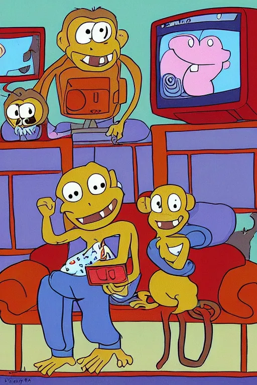 Image similar to monkeys watching tv by stephen mcdannell hillenburg