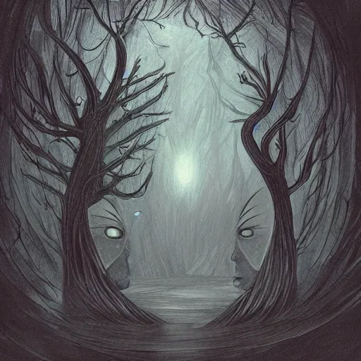 Image similar to dissociation, derealization, disconnection, fantasy illustration, detailed, abstract, amorphous, misty and eerie