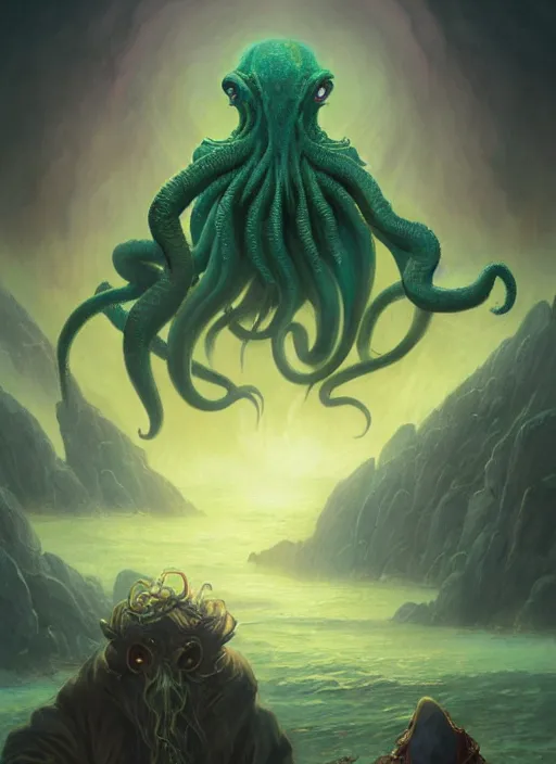 Prompt: cthulhu in adventure time, digital art by eugene de blaas and ross tran, vibrant color scheme, highly detailed, in the style of romanticism, cinematic, artstation, greg rutkowski