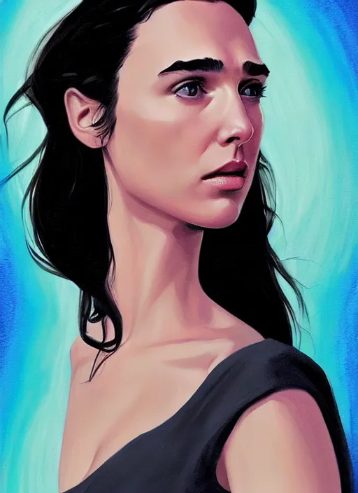 Image similar to detailed artwork by phil noto ; stylized painting of young jennifer connelly ; gal gadot ; brush texture ; asymmetric composition ; trending on artstation ; gallery painting by phil noto, comic style