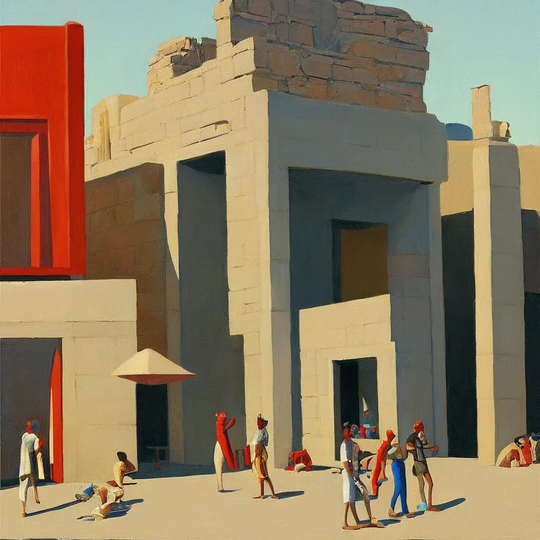 Prompt: apple store opening in ancient Egypt for the pharaoh, painted by Edward Hopper, painted by James Gilleard, airbrush