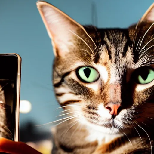 Image similar to a photo of a cat taking a selfie