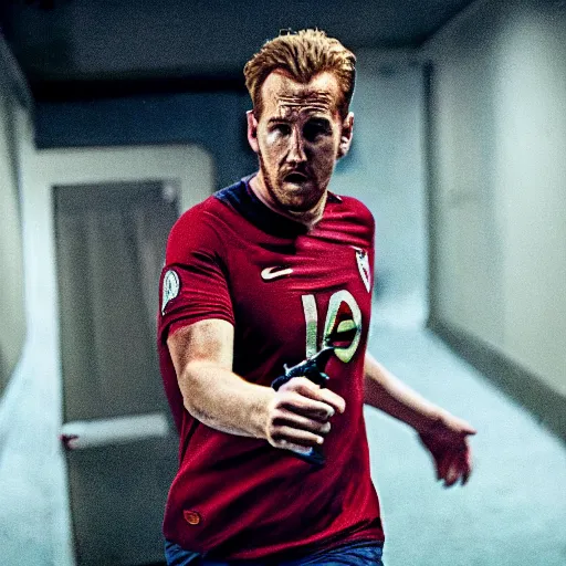 Image similar to movie still of harry kane in the descent, cinematic, action shot