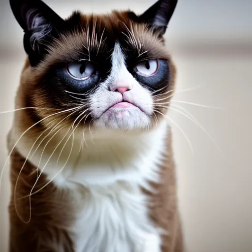 Image similar to a grumpy cat, professional photography, anamorphic lens, bokeh, close up