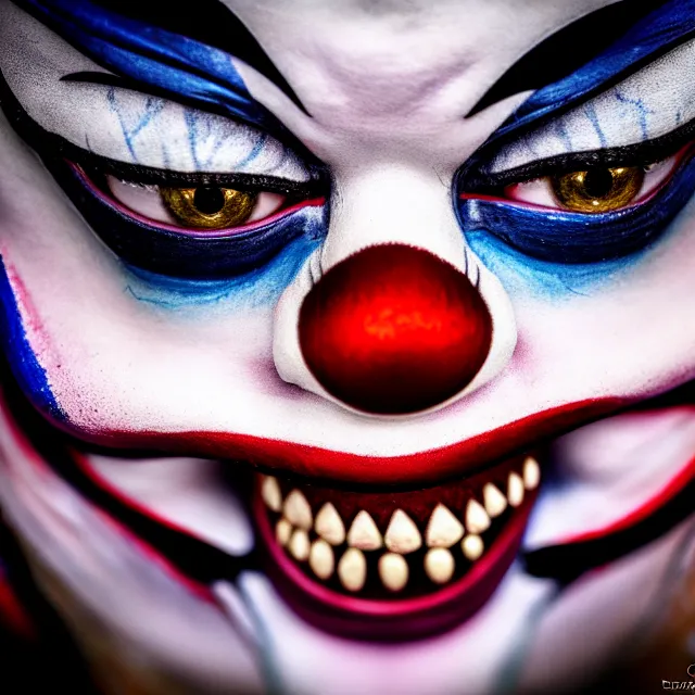 Prompt: photo of a beautiful creepy female clown, highly detailed, 8 k, hdr, close up, smooth, sharp focus, high resolution, award - winning photo