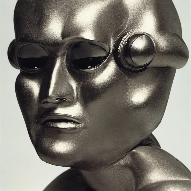 Prompt: 1 9 8 0 s robot super close up portrait, highly detailed, photorealistic, film still, by richard avedon