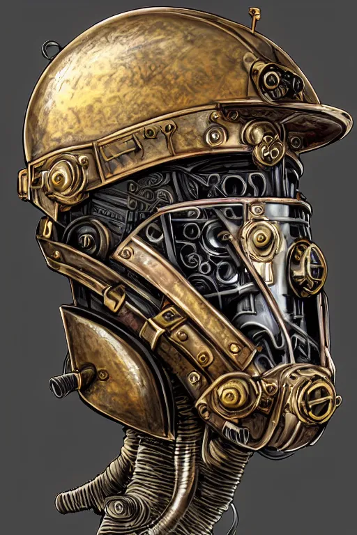 Image similar to steampunk helmet fantasy art mask robot ninja stylized digital illustration sharp focus, elegant intricate digital painting artstation concept art global illumination ray tracing advanced technology chaykin howard and campionpascale and cooke darwyn and davis jack