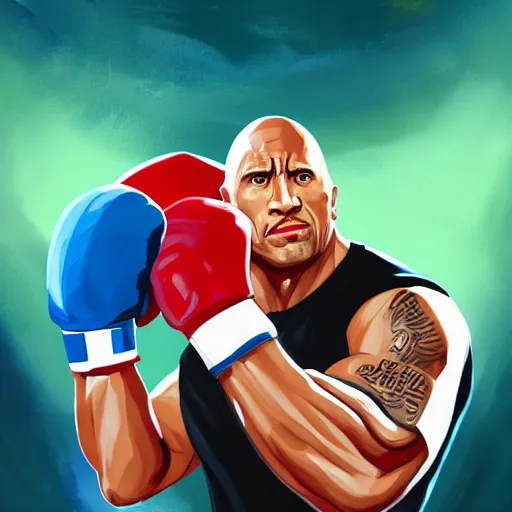 Image similar to dwayne johnson boxing with evil obama, digital painting, artstation, ristan eaton, victo ngai, artgerm, rhads, ross draws, anime styled