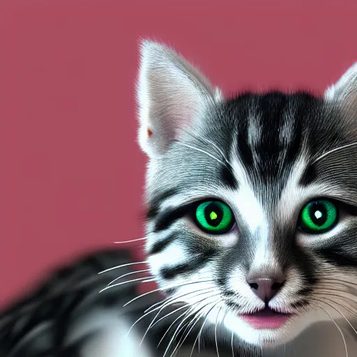 Image similar to photorealistic kitten. hyperdetailed photorealism, 1 0 8 megapixels, amazing depth, high resolution, 3 d shading, 3 d finalrender, 3 d cinematic lighting