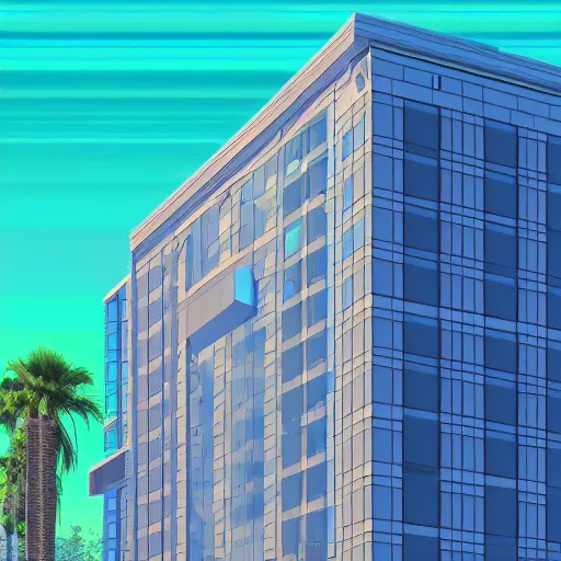 Image similar to elevation of a modern building, vaporwave style, photorealist, 4 k