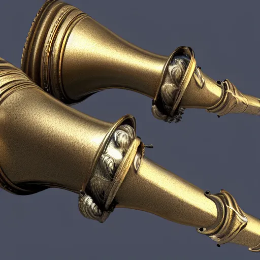 Image similar to a 3 d render of a medieval blowing horn, winding horn, animal horn, higly detailed, mystic, artwork