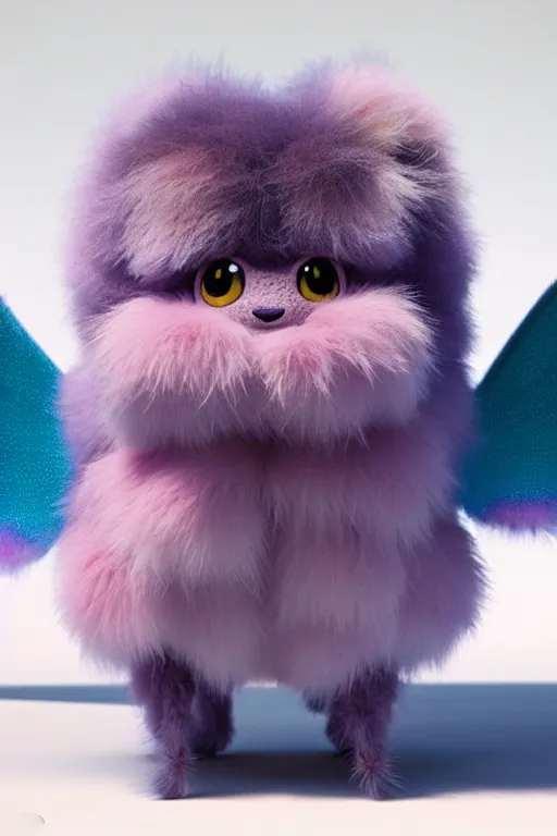 Image similar to high quality 3 d render hyperrealist very cute multipastel dotted fluffy! tarantula cat hybrid with detailed fluffy wings!!, vray smooth, in the style of detective pikachu, hannah yata charlie immer, dramatic blue light, low angle, uhd 8 k, sharp focus