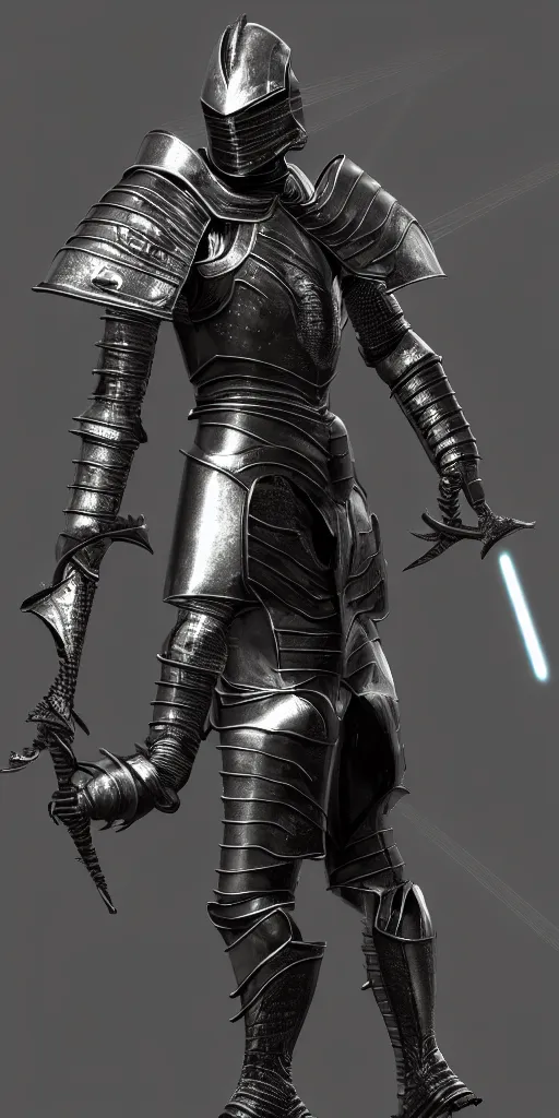 Prompt: futuristic knight with lasers eldenring boss. fromsoftware, dark souls, eldenring, screenshot, extremely detailed, insanely detailed, realistic, zbrush, horror, bloodbourne, full body concept