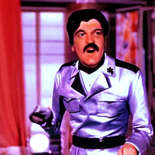 Image similar to A movie still of Hitler wearing a disco suit in Satuday Night Fever