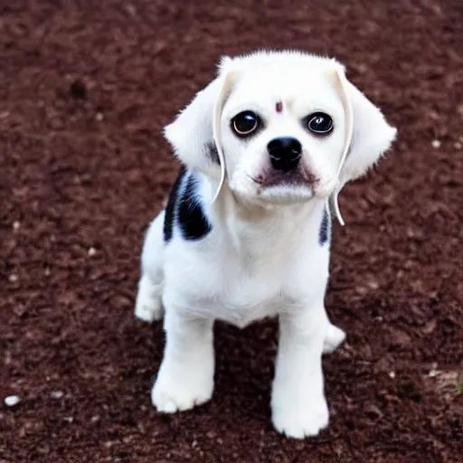 Image similar to dog with white fur with black spots and a brown beagle face