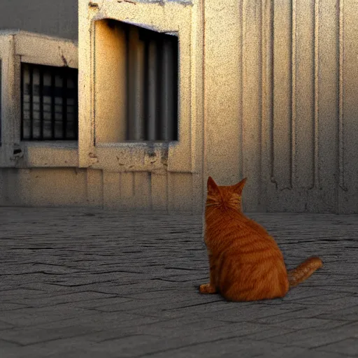 Image similar to “a cat in a abandon city,4k,3d render”