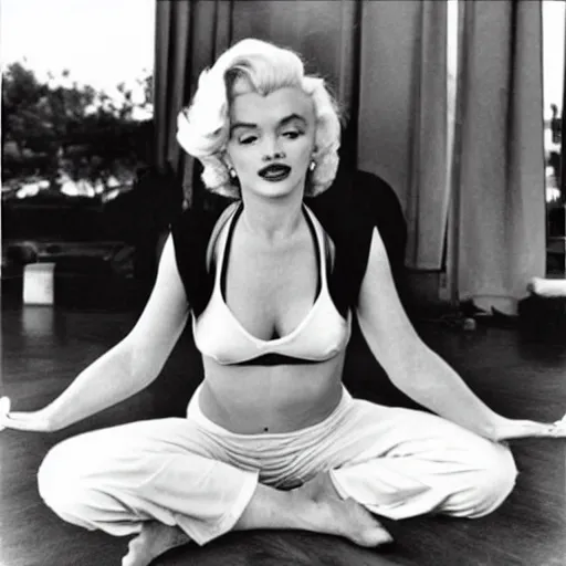 Image similar to Marilyn Monroe doing yoga, trending on instagram