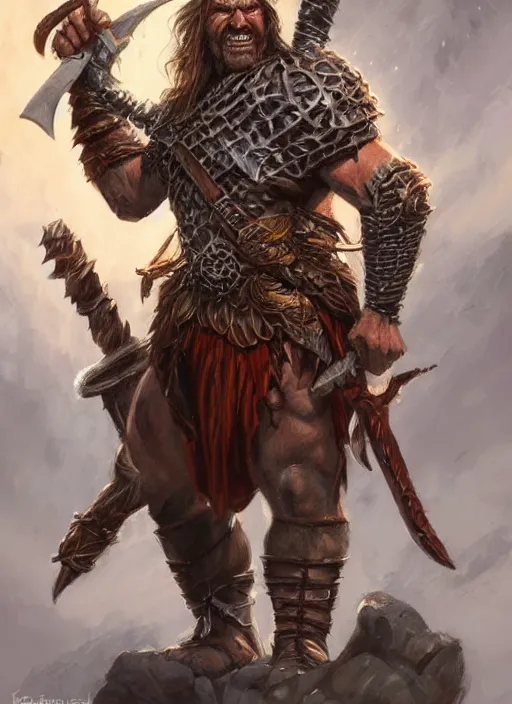 Prompt: enraged barbarian, ultra detailed fantasy, dndbeyond, bright, colourful, realistic, dnd character portrait, full body, pathfinder, pinterest, art by ralph horsley, dnd, rpg, lotr game design fanart by concept art, behance hd, artstation, deviantart, hdr render in unreal engine 5