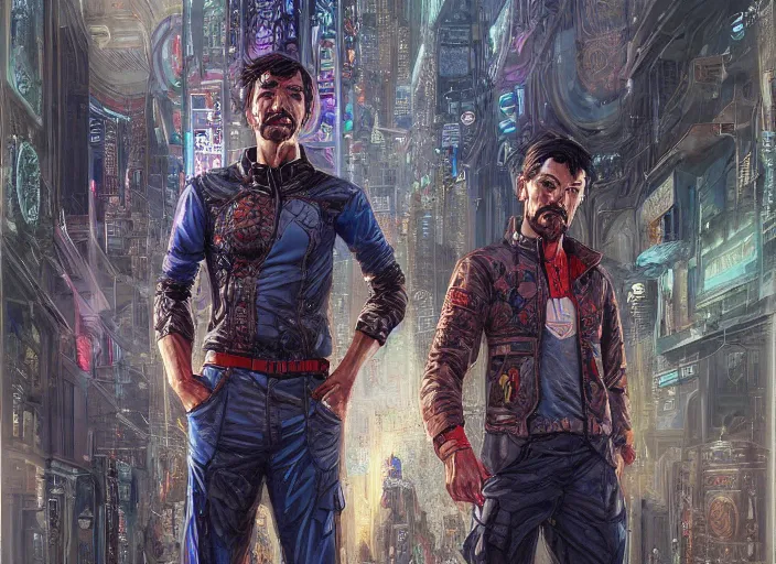 Image similar to a highly detailed cyberpunk portrait of stephen strange, james gurney, james jean