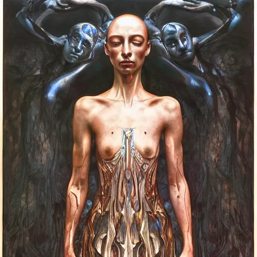 Prompt: sade by zdzisław beksinski, iris van herpen, alexander mcqueen, raymond swanland and alphonse mucha. highly detailed, hyper - real, beautiful