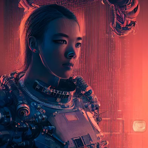 Image similar to hyperrealistic portrait of a woman monster astronaut, full body portrait, well lit, intricate abstract. cyberpunk, intricate artwork, by Tooth Wu, wlop, beeple. octane render,in the style of Jin Kagetsu, James Jean and wlop, highly detailed, sharp focus, intricate concept art, digital painting, ambient lighting, 4k, artstation