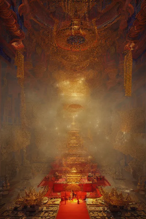 Image similar to inside a Tibetan monastery, powerfull, intricate, elegant, volumetric lighting, digital painting, highly detailed, artstation, sharp focus, illustration, concept art, ruan jia, steve mccurry