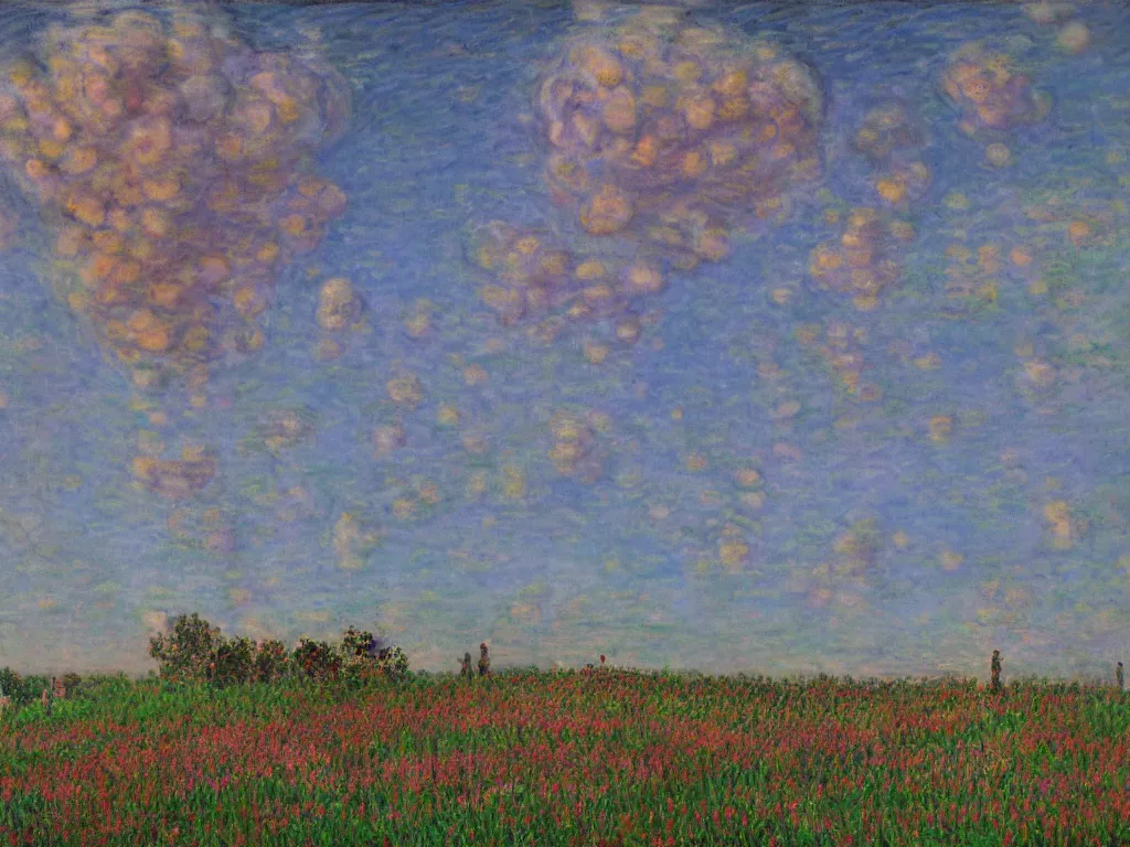 Image similar to astragalus on the psychedelic burial mound, mammatus cloud, paintinb by simon stalenhag, claude monet