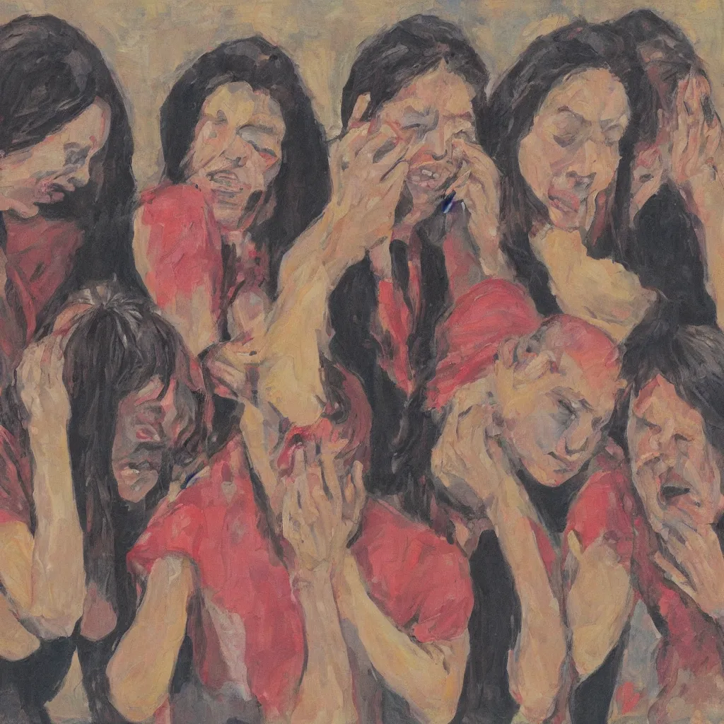 Image similar to women crying, matt painting