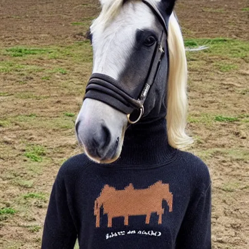 Image similar to horse wearing a sweater with a horse on it