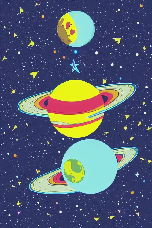 Image similar to planet pug floating in space, art by iktor miller gausa, sticker, colorful, illustration, highly detailed, simple, smooth and clean vector curves, no jagged lines, vector art, smooth