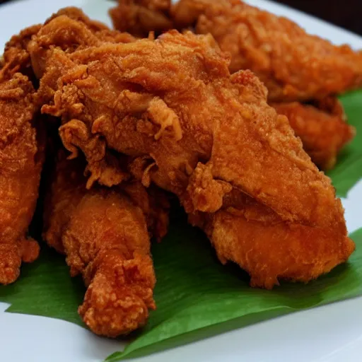 Prompt: half eaten perfect fried chicken