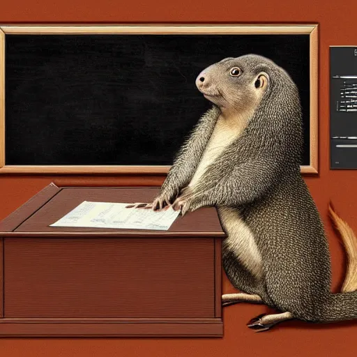 Prompt: a professor marmot solves riemann hypothesis on the blackboard, digital art, realistic