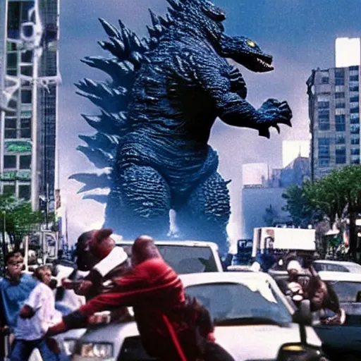 Image similar to godzilla's attack being blocked by shaq