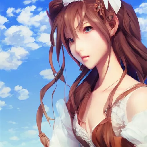 Image similar to high quality art of aerith gainsborough by WLOP, rossdraws, Logan Cure, Mingchen Shen, BangkuART, sakimichan, yan gisuka, JeonSeok Lee, zeronis, Chengwei Pan on artstation