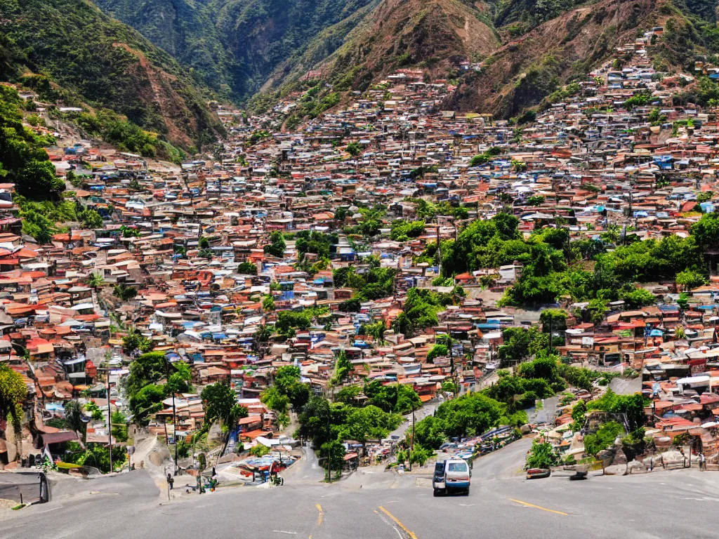 Prompt: south american city street in a valley with mountains