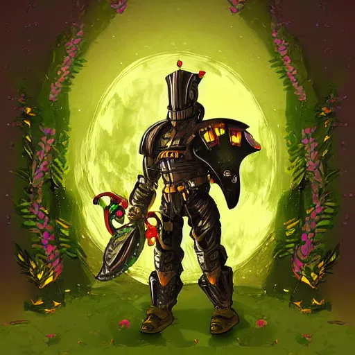 Image similar to lunarpunk knight, digital art