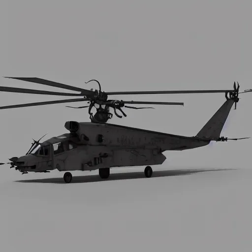 Prompt: futuristic military attack helicopter concept art, 3d model, art station