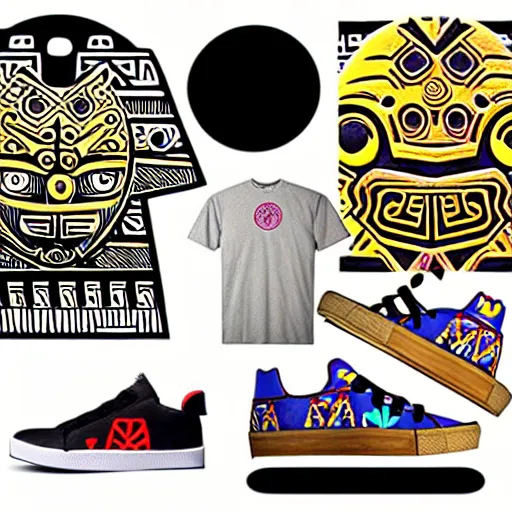 Image similar to sneaker design designed by studio ghibli, aztec mayan street fashion native punk sneaker design, majora's mask, wearing wooden mask, hip hop sneaker design with subtle mayan patterns, gapmoe yandere grimdark, trending on pixiv fanbox, painted by greg rutkowski makoto shinkai takashi takeuchi studio ghibli, akihiko yoshida