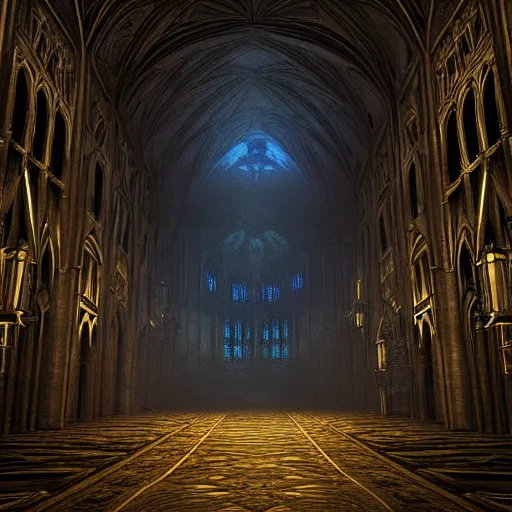 Image similar to Photorealistic Ghostly Dark Hunted Cathedral in the style of Michael Whelan and Gustave Dore. Hyperdetailed photorealism, 108 megapixels, amazing depth, glowing rich colors, powerful imagery, psychedelic Overtones, 3D finalrender, 3d shading, cinematic lighting, artstation concept art