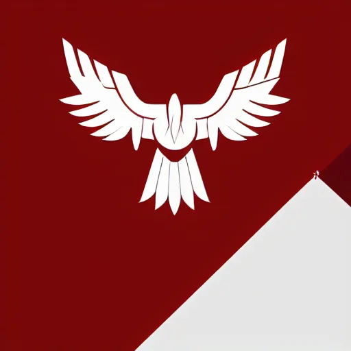 Image similar to geometric white eagle flying above an open black book, icon, red background, vector, simple logo, cgsociety, artstation, octane render